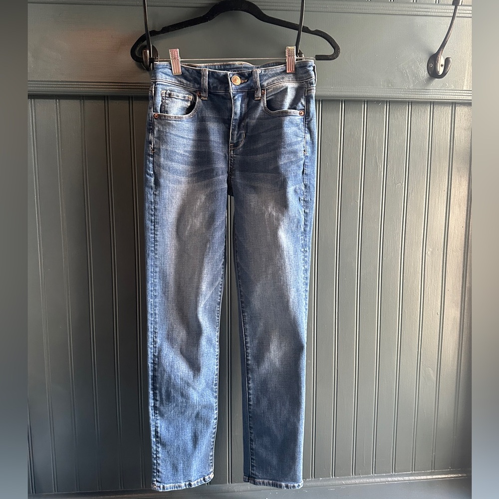 American Eagle Outfitters Blue Super Stretch Straight Leg Jeans